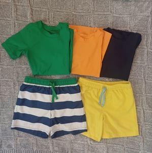 EUC Lot of Primary Short Sleve Rash Guards & Swim Trunks Sz 4-5